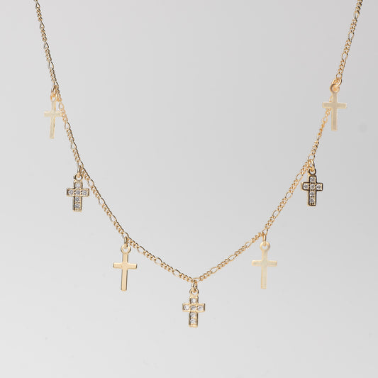 Gold Cross Charm Choker Necklace