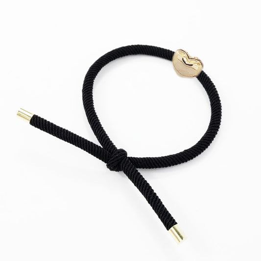 Open Heart Bracelet with Black Adjustable Cord – 18k Gold Plated