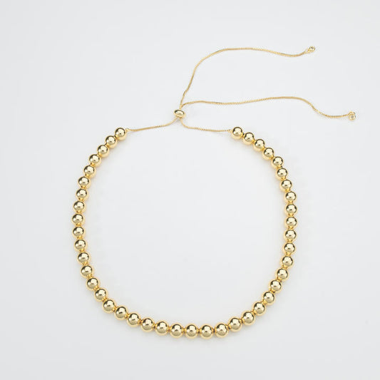 8mm Gold Bead Necklace – Adjustable Chain