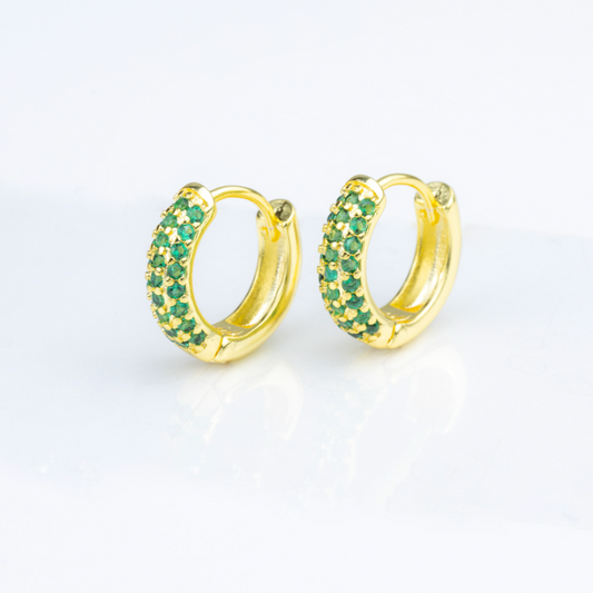Mini Hoop Green Zirconia Earrings