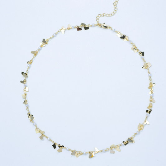 40cm Pearl & Heart Charm Necklace – Delicate Chain