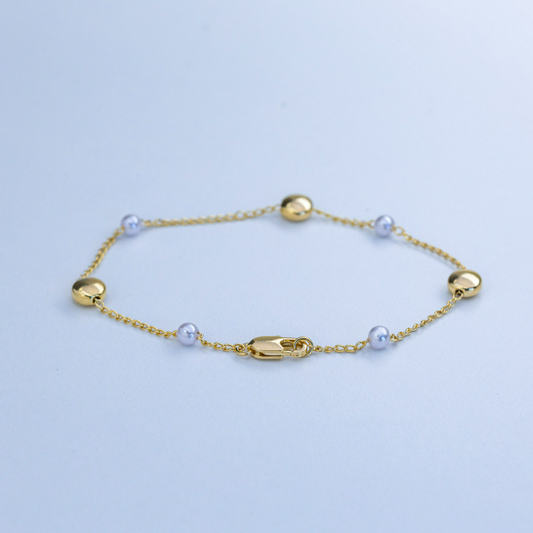 Bracelet Ball Flat #375 – Pearls & Gold Minimalism