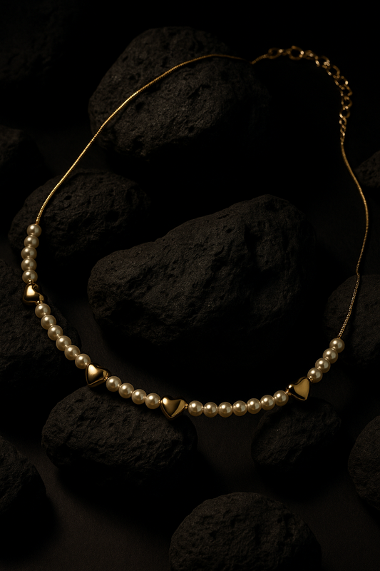 Pearl & Gold Heart Chain Necklace