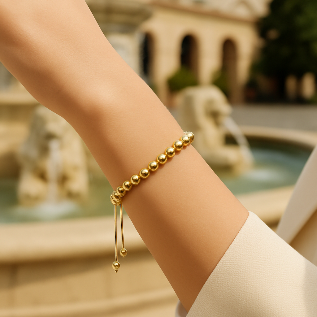6mm Gold Beaded Adjustable Bracelet – Elegant & Practical