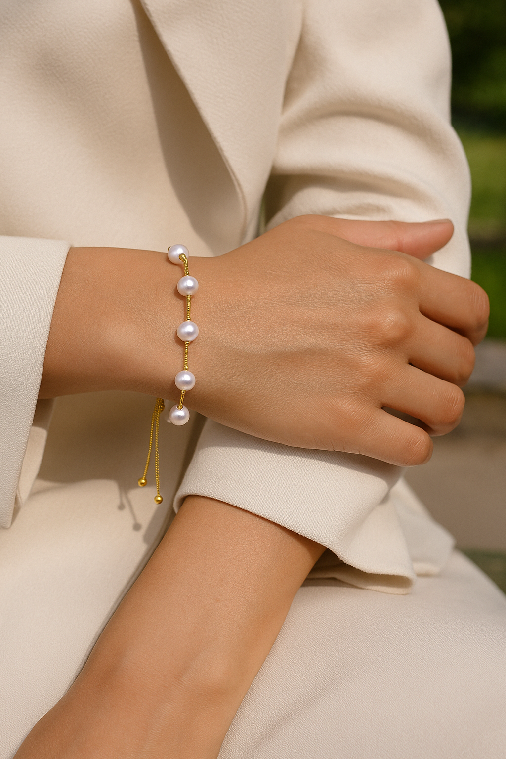 Bracelet Box Chain with Pearls – Timeless Elegance