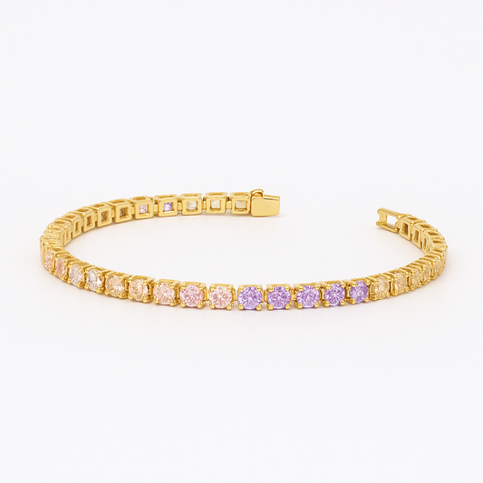 Pink Zircon Tennis Bracelet – 18k Gold Plated – 6.3"