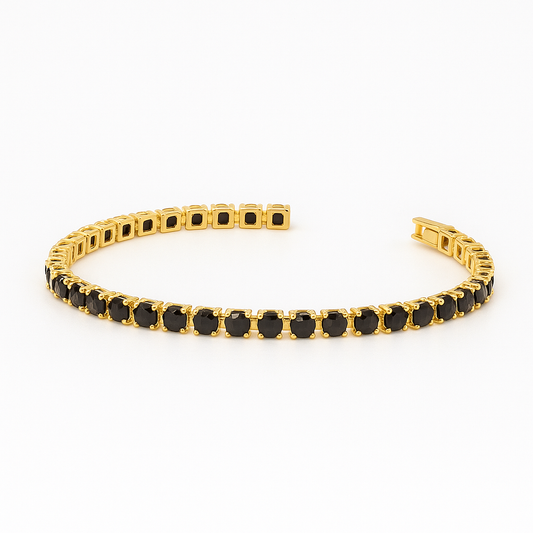 Black Zircon Tennis Bracelet – 18k Gold Plated – 6.3" (Copia)