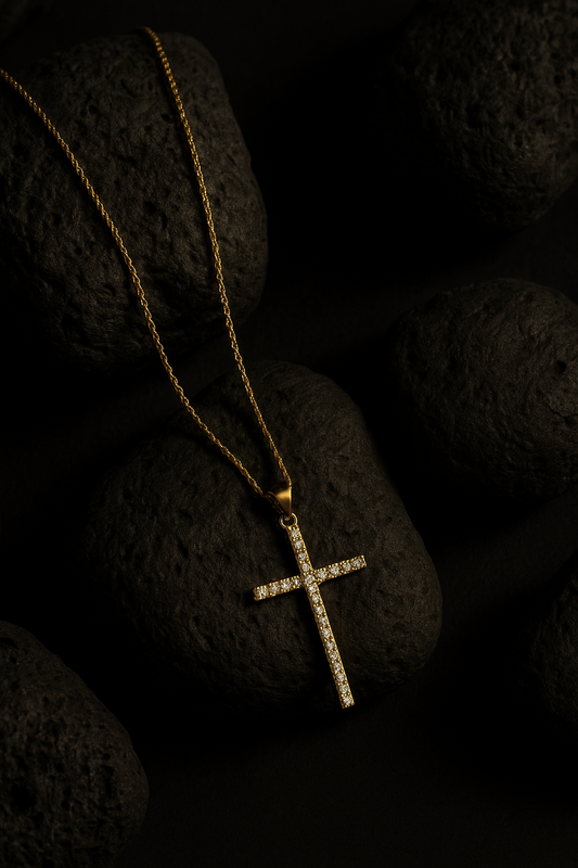 Chain #165 with Crystal Clear Cross Pendant – Gold Plated