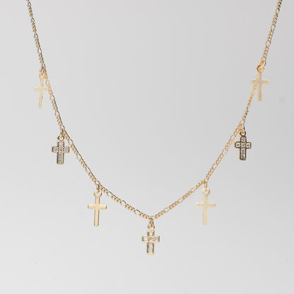 Gold Cross Charm Choker Necklace