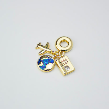 Adjustable Nut Bracelet with Gold Passport Travel Charm – 18k Gold Plated