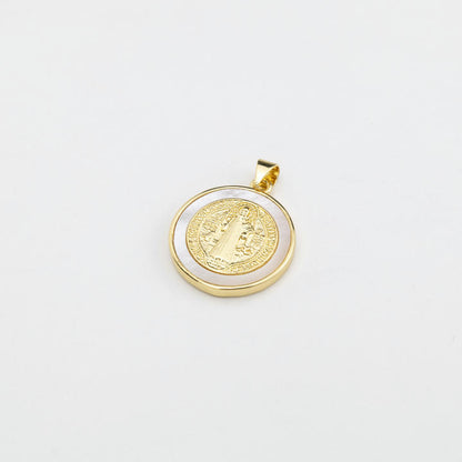 Choker #469 with St. Benedict Medallion – Circle Bezel & White Shell