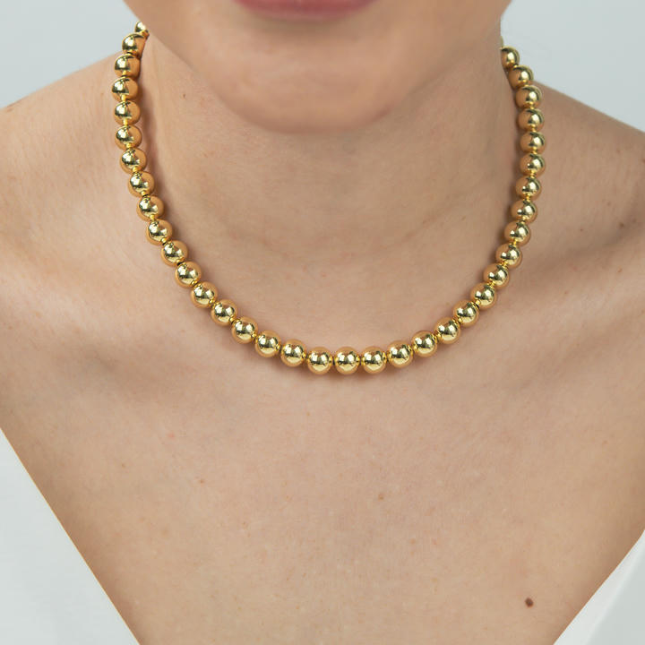 8mm Gold Bead Necklace – Adjustable Chain