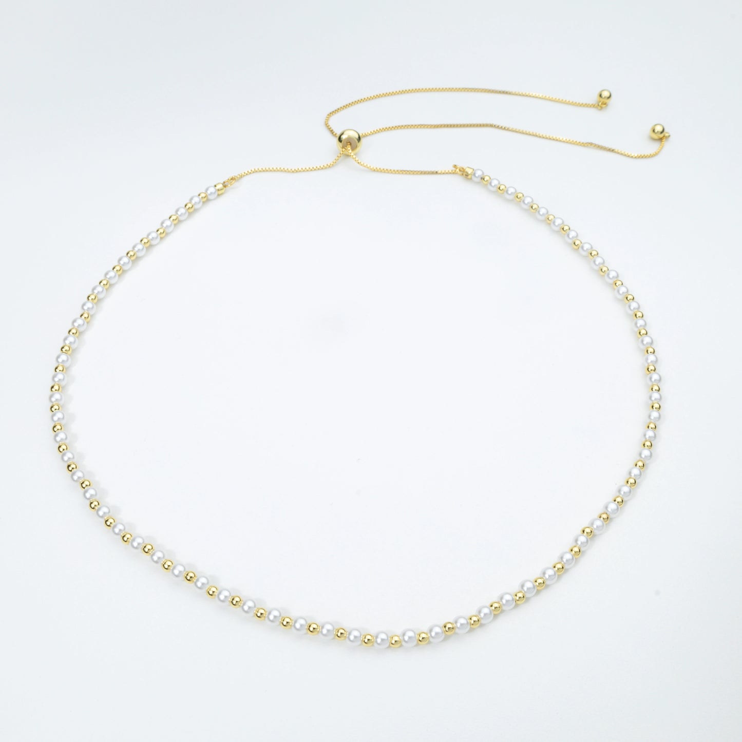 4mm Pearl & Gold Bead Adjustable Necklace