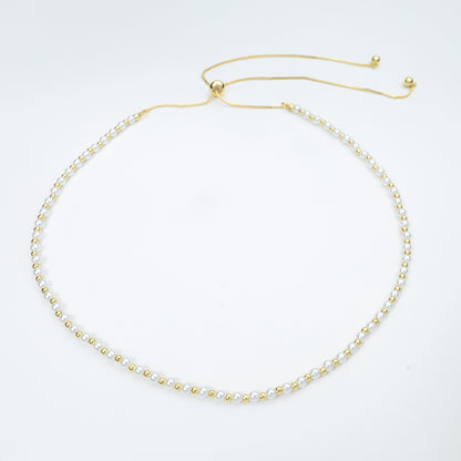 4mm Pearl & Gold Bead Adjustable Necklace