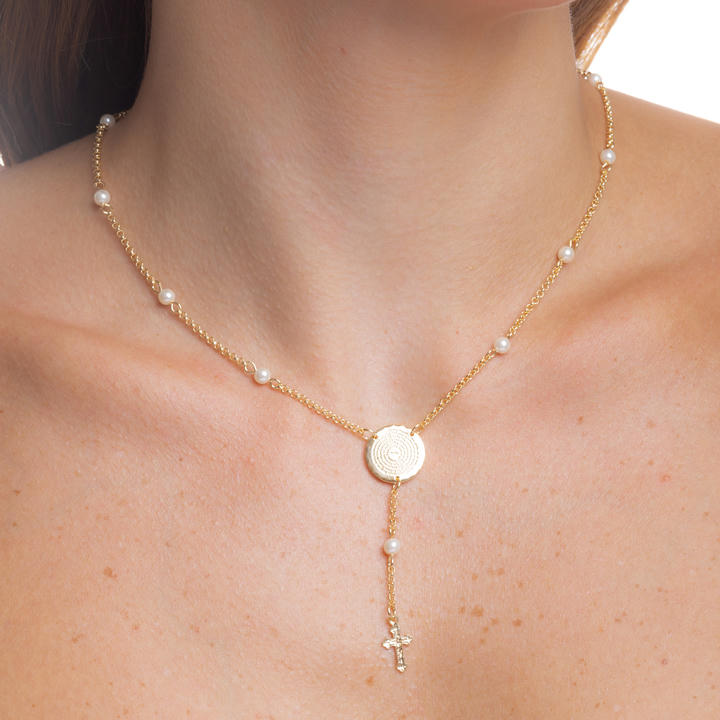 18" Pearl Rosary Decade Necklace – Gold Plated