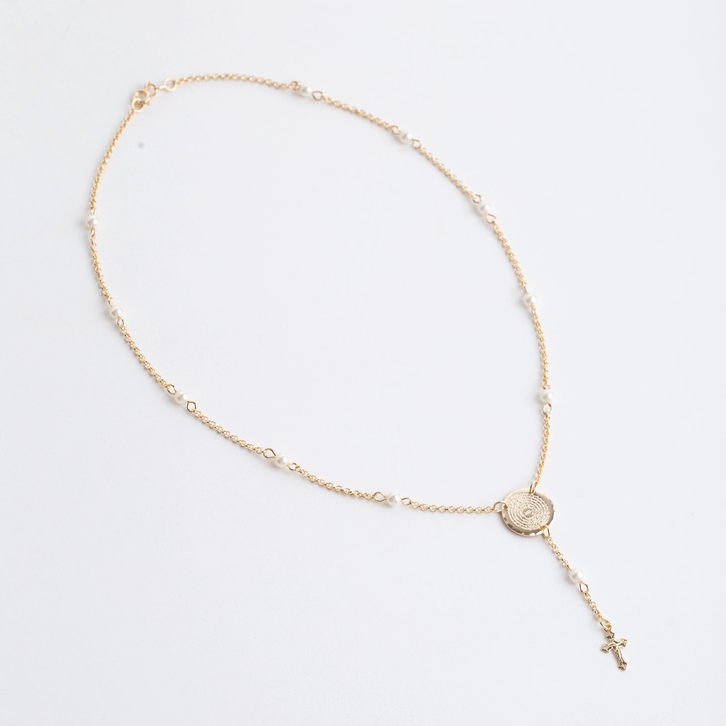 18" Pearl Rosary Decade Necklace – Gold Plated
