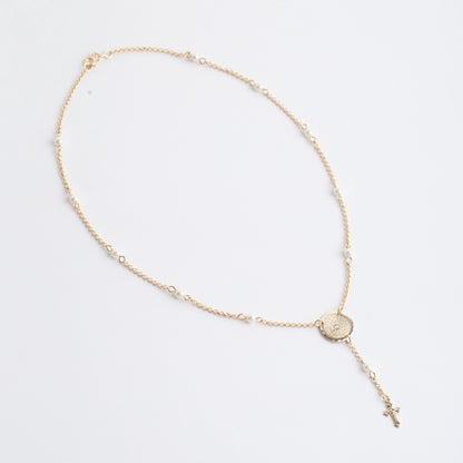 18" Pearl Rosary Decade Necklace – Gold Plated