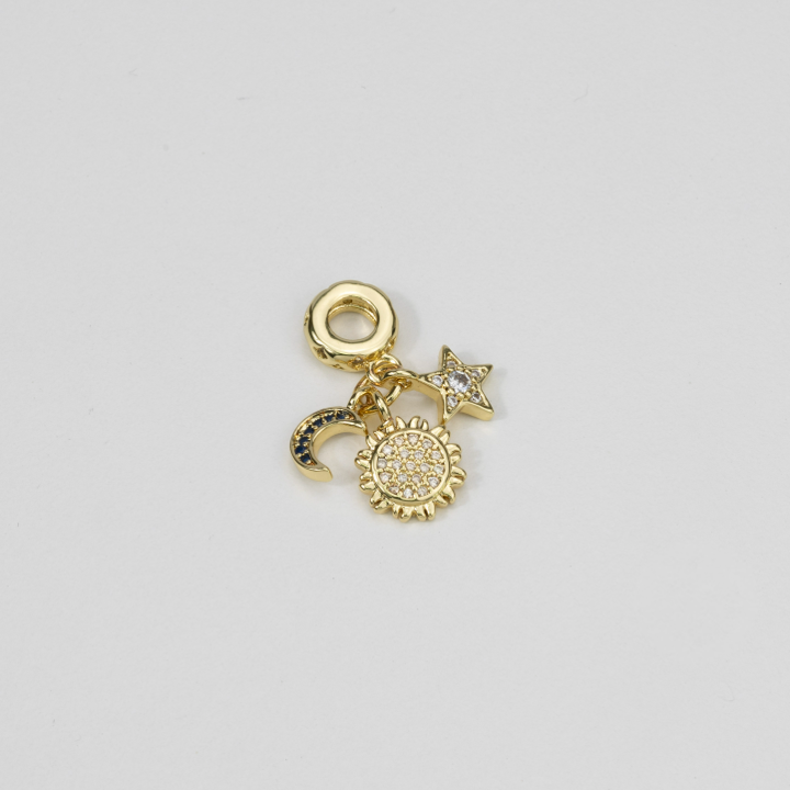 Adjustable Nut Bracelet with 18k Gold Plated Sun, Moon & Star Charm