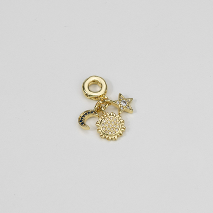 Adjustable Nut Bracelet with 18k Gold Plated Sun, Moon & Star Charm