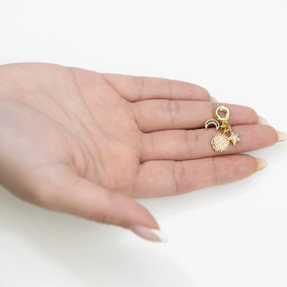 Adjustable Nut Bracelet with 18k Gold Plated Sun, Moon & Star Charm