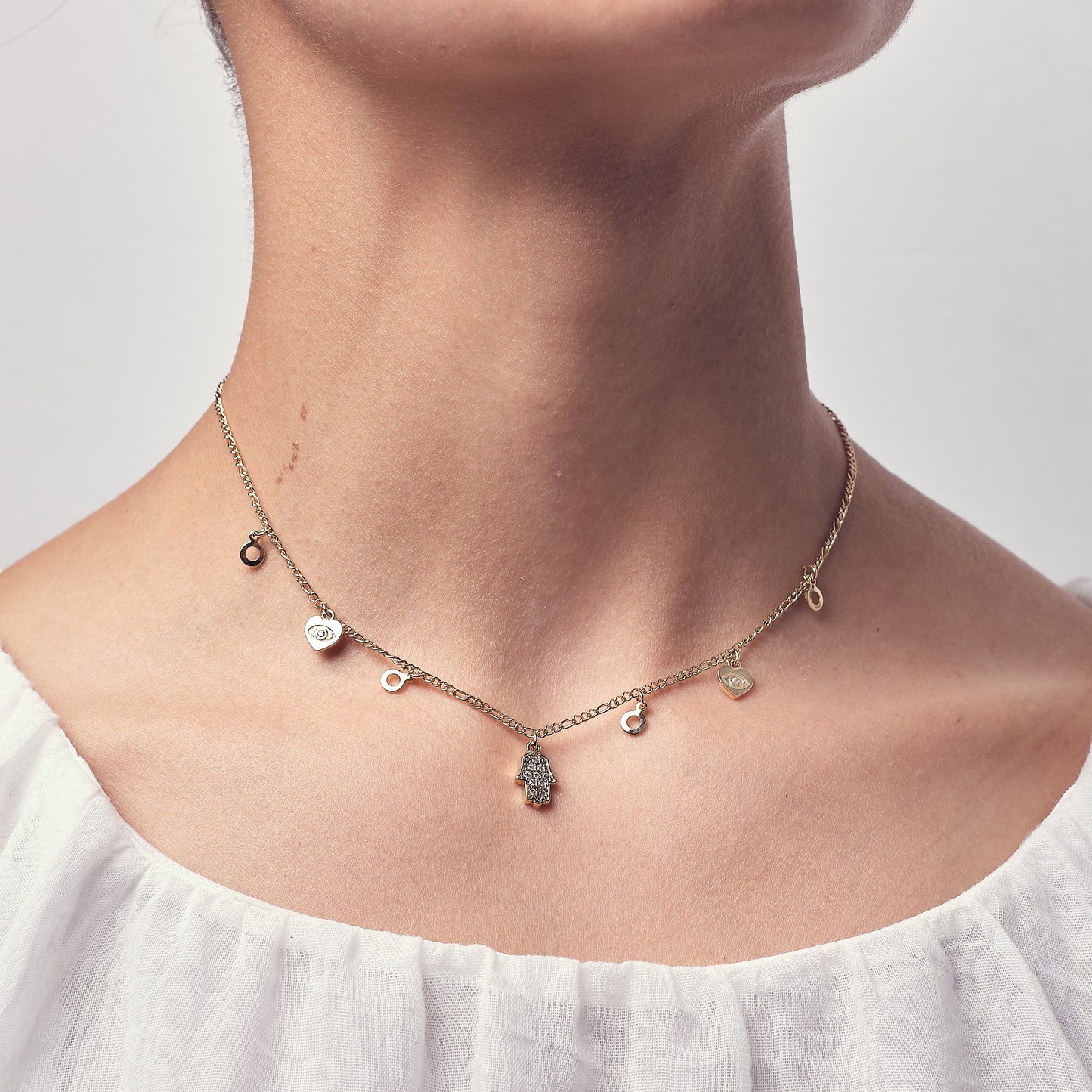 Hamsa Hand Charm Choker – Clear Crystal Accents