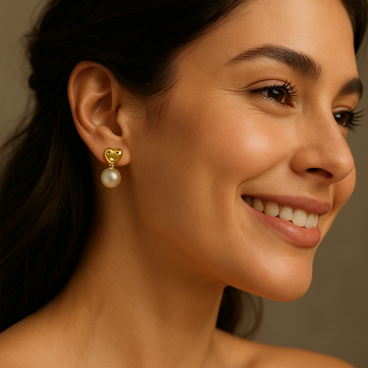 Gold Heart Pearl 12mm Earrings