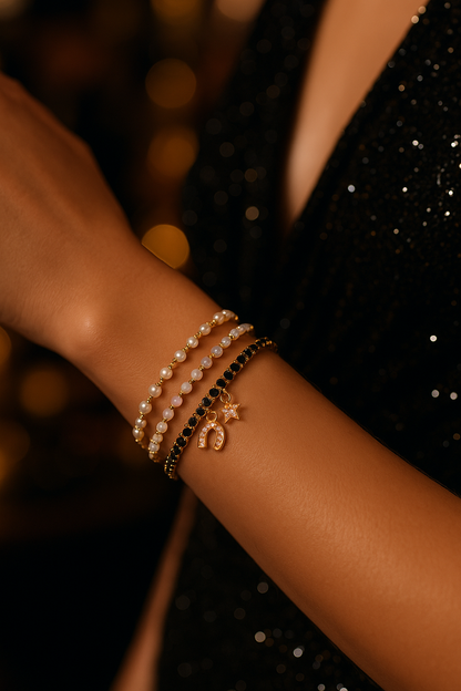 Black Zircon Tennis Bracelet – 18k Gold Plated – 6.3" (Copia)