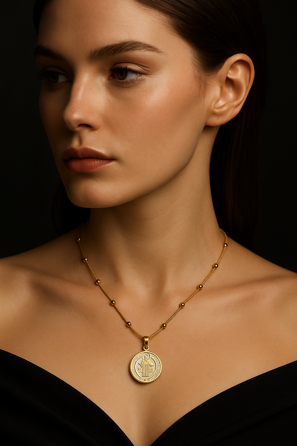 Choker #469 with St. Benedict White Enamel Pendant – 14"