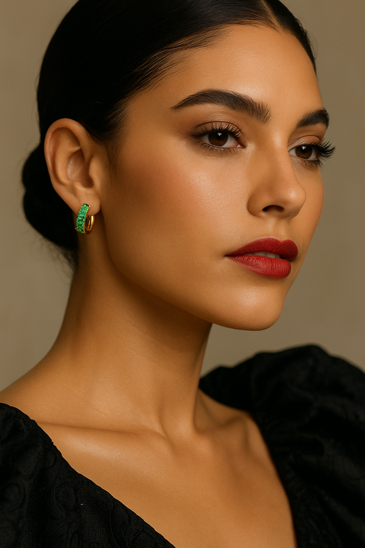 Mini Hoop Green Zirconia Earrings