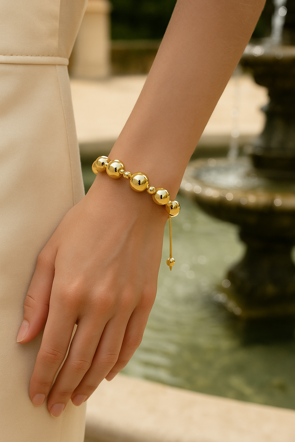 Adjustable Gold Bead Bracelet 12mm – Chic & Versatile