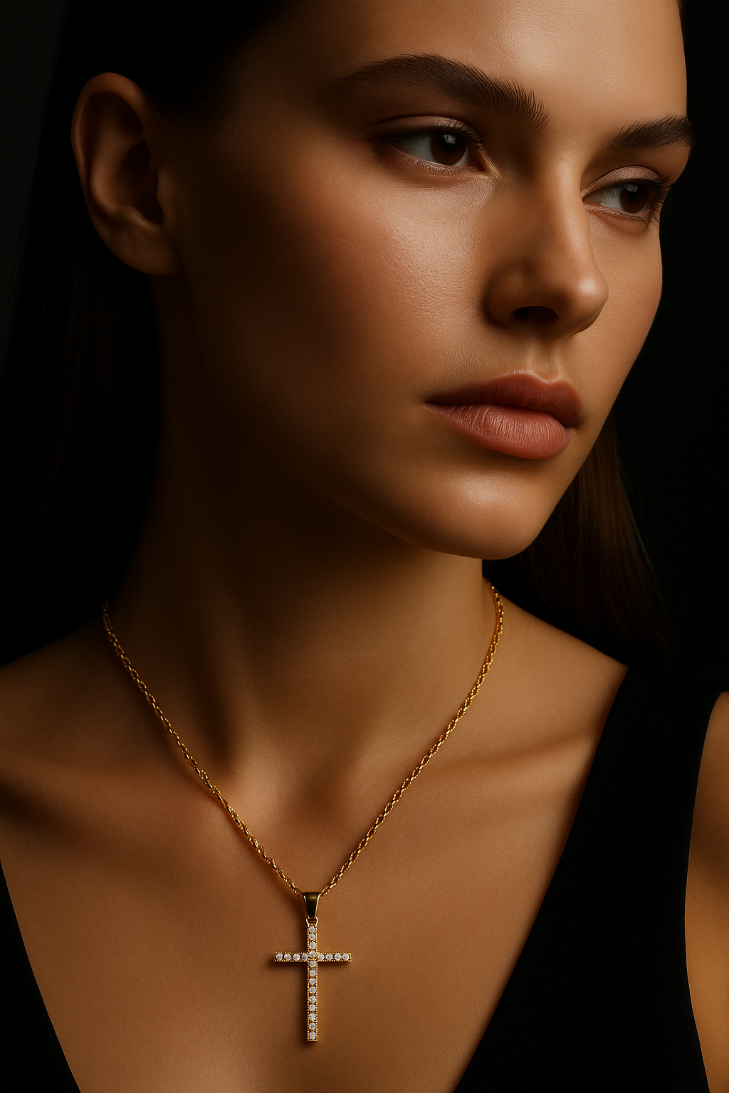Chain #165 with Crystal Clear Cross Pendant – Gold Plated
