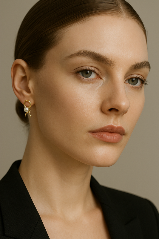Gold Knot Stud Earrings with Pearl 7mm