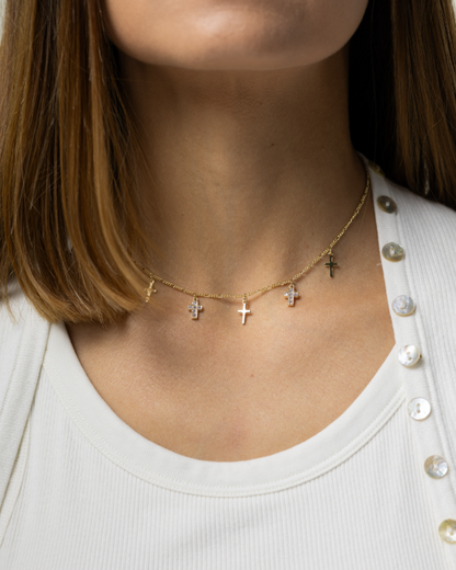 Gold Cross Charm Choker Necklace